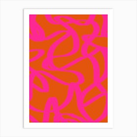 Retro Lines Abstract Brush Shapes Burnt Orange And Pink Art Print