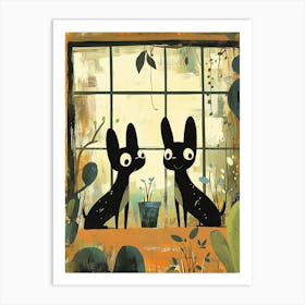 Two Dogs In The Window Art Print