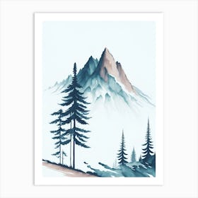 Mountain And Forest In Minimalist Watercolor Vertical Composition 179 Art Print