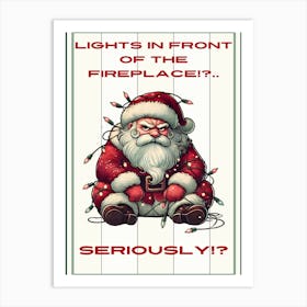 Santa in Lights White Sign Art Print