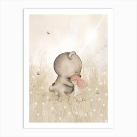 Teddy Bear Hug On Meadow Art Print