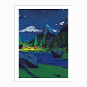 Night In The Mountains Nature Animation Anime Landscape Art Print