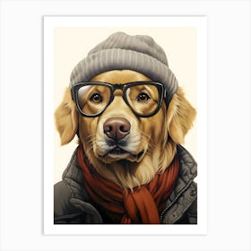 Golden Retriever Dog Wearing Glasses Art Print