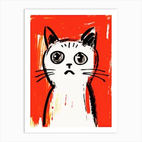 Cat On Red Background 1 Art Print