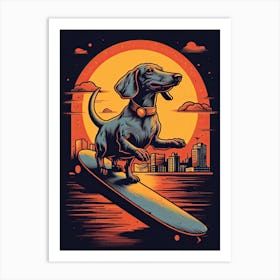 Dachshund Dog Skateboarding Illustration 1 Art Print