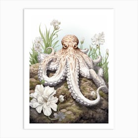 Coconut Octopus Illustration 9 Art Print