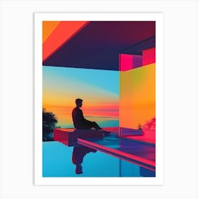 Man Sitting On A Balcony Art Print