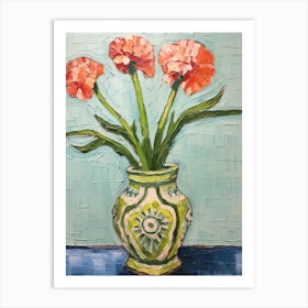 Flowers In A Vase Still Life Painting Carnation 4 Art Print