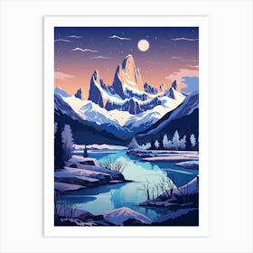 Winter Travel Night Illustration Patagonia Argentina Art Print