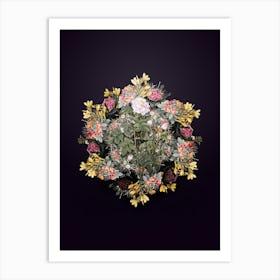 Vintage Pink Rosebush Flower Wreath on Royal Purple n.0868 Art Print