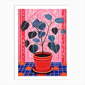 Pink And Red Plant Illustration Rubber Plant Ruby Ficus 2 Art Print