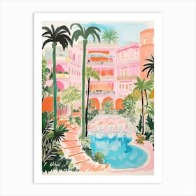 The Beverly Hills Hotel   Beverly Hills, California   Resort Storybook Illustration 2 Art Print