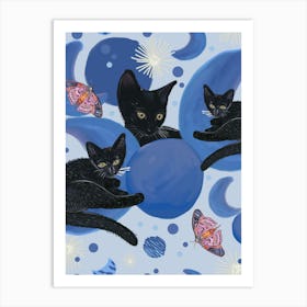 Black Cat And Moon Phases Art Print