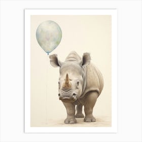 Rhino & A Balloon Illustration Art Print