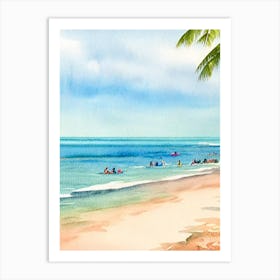 Waikiki Beach 2, Honolulu, Hawaii Watercolour Art Print