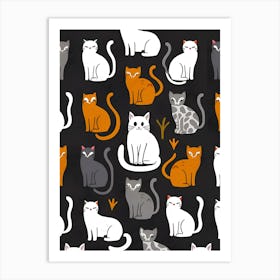 Cats On A Black Background Art Print