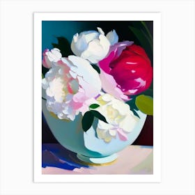 Bowl Of Beauty Peonies White Colourful 1 Painting Art Print