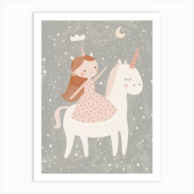 Little Girl Riding Unicorn 1 Art Print