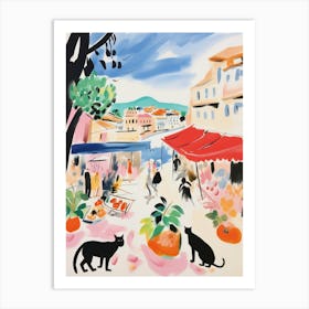 The Food Market In Saint Tropez 1 Illustration Art Print