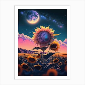 Sunflowers In The night Sky Art Print