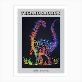 Dinosaur Neon Outlines 3 Poster Art Print
