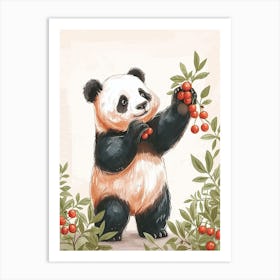 Giant Panda Standing And Reaching For Berries Storybook Illustration 7 Art Print