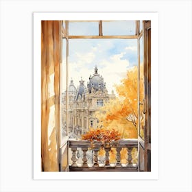 Window View Of Brussels Belgium In Autumn Fall, Watercolour 4 Art Print