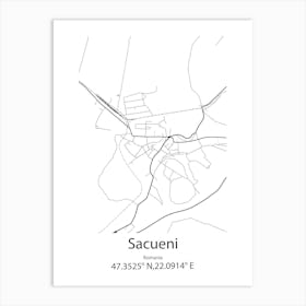 Sacueni,Romania Minimalist Map Art Print