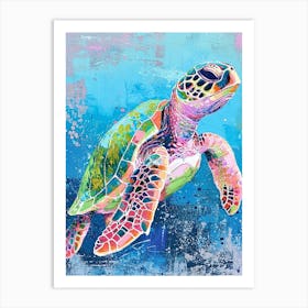 Colourful Sea Turtle Exploring The Ocean Textured Painting 1 Art Print