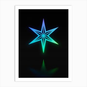 Neon Blue and Green Abstract Geometric Glyph on Black n.0137 Art Print