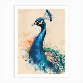 Peacock Watercolour Paint Splash 1 Art Print