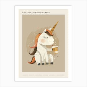 Unicorn Drinking A Coffee Muted Pastels Poster Art Print