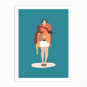 Woman Carrying Clothes Art Print