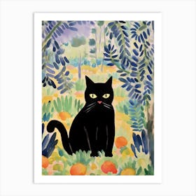 Henri Edmond Cross Style Black Catwith Lavender And Oranges 2 Art Print