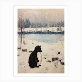 Vintage Winter Animal Painting Skunk 3 Art Print