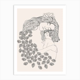 Mother And Child in black and white (Klimt remake) Art Print