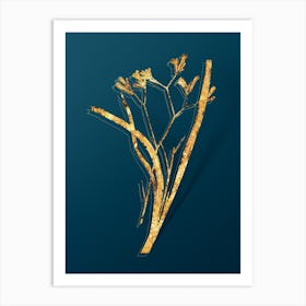 Vintage Anigozanthos Flavida Botanical in Gold on Teal Blue Art Print