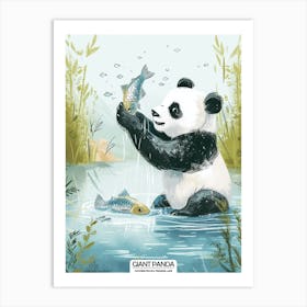 Giant Panda Catching Fish In A Tranquil Lake Poster 2 Art Print