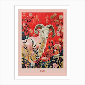 Floral Animal Painting Ram 3 Poster Art Print