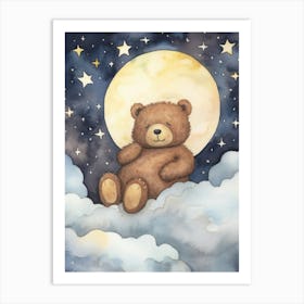 Baby Brown Bear Sleeping In The Clouds Art Print