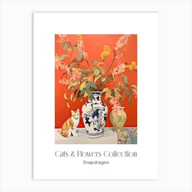 Cats & Flowers Collection Snapdragon Flower Vase And A Cat, A Painting In The Style Of Matisse 3 Art Print