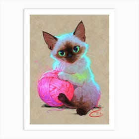 Siamese Cat With Yarn Ball Art Print