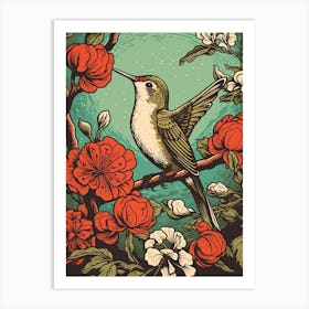 Vintage Bird Linocut Hummingbird 4 Art Print