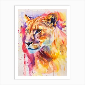 Mountain Lion Colourful Watercolour 4 Art Print