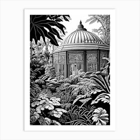 Franklin Park Conservatory And Botanical Gardens, Usa Linocut Black And White Vintage Art Print