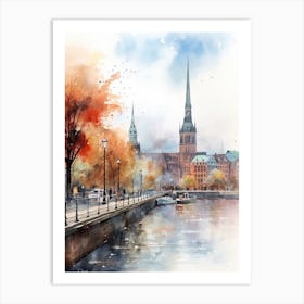 Hamburg Germany In Autumn Fall, Watercolour 1 Art Print