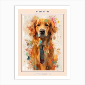 Kitsch Portrait Of A Golden Retriever In A Tie 1 Poster Art Print