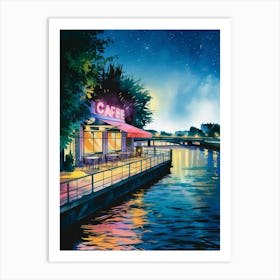 Cafe By The River, Anime Art Lofi Art Print