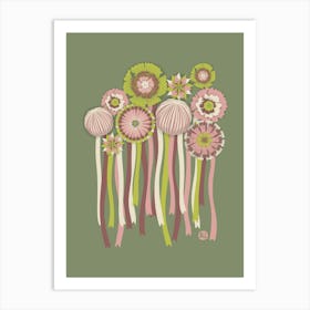 Floral Extravaganza Party [retro green and purple] 1 Art Print