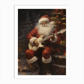 Santa Playing Guitar Art Print